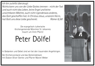 Traueranzeige Pfarrer Peter Dölfel