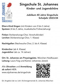 Singschule St. Johannes Schuljahr 2023/24 - Kinderchöre und musikalische Früherziehung
